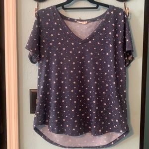 Navy v-neck tee with stars